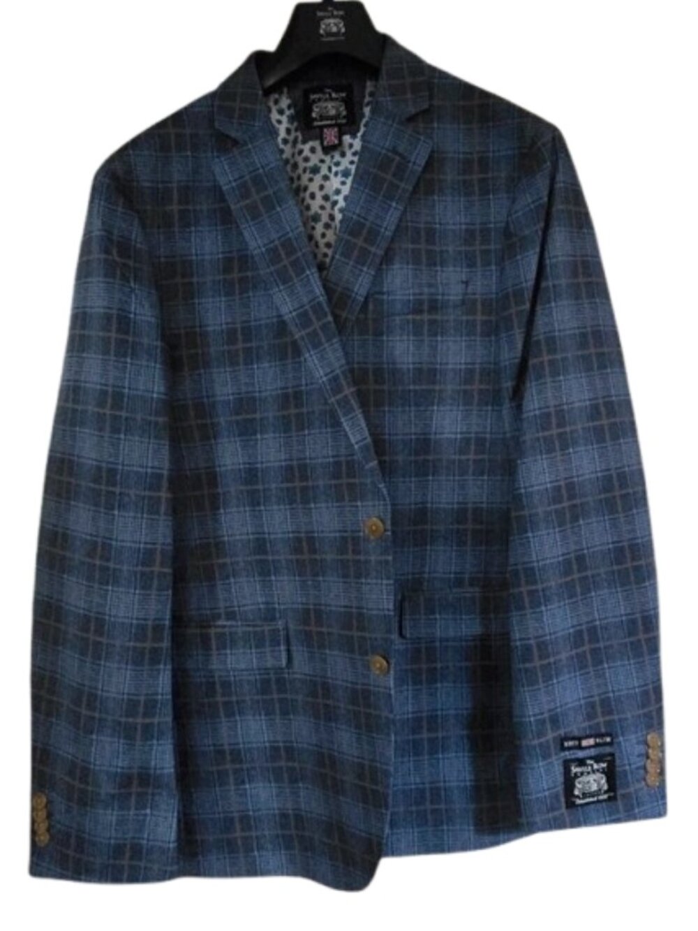 NWT Savile Row Company Mens Size Large Blue Two-Button Plaid Blazer Jacket NEW